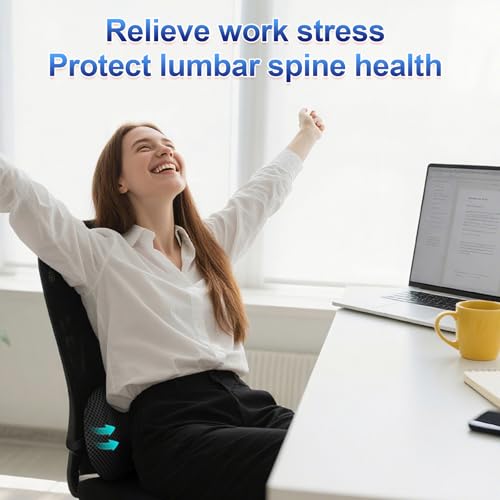 Lumbar Support Pillow, Ergonomic Back Cushion for Office Chair with Adjustable Straps & Detachable Breathable Cover,Memory Foam Car Lumbar Pillow, Back Support Pillow for Car, Office,Bed Rest(Black)