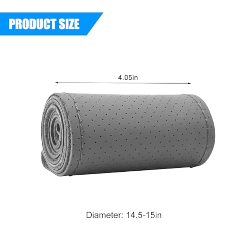 Genuine Leather Car Steering Wheel Cover, DIY Sewing Stitch on Wrap Auto Wheel Cover with Needle Thread, Breathable Anti-Slip Vehicle Steering Stitching Protector, Universal Fit (Gray) - color: Gray