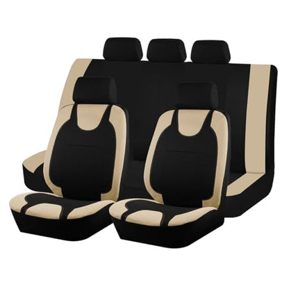 Car Seat Covers Full Set, Split Waterproof Polyester Mesh Vehicle Front and Rear Seat Protectors, All-Weather Automotive Interior Chair Cushion, Universal for Automobile RV Truck (Beige) - color: Beige