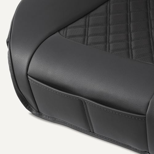 Amazon Basics Front Car Seat Covers, Universal Seat Protectors, Breathable Faux Leather, 2-Pack - size: Without top