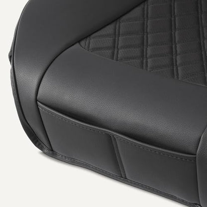 Amazon Basics Front Car Seat Covers, Universal Seat Protectors, Breathable Faux Leather, 2-Pack - size: Without top