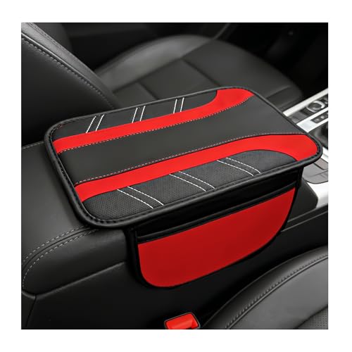 Car Center Console Cover, Leather Auto Arm Rest Protector Cushion with 2 Side Storage Bags, Universal Armrest Cushion Pad Middle Console Cover for SUVs Sedans Trucks (Red) - color: Red