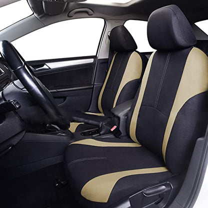 AICEL 9 Piece Car Seat Covers Full Set, Front and Rear Split Bench Auto Seat Protectors, Two-Tone Washable Automotive Seat Covers Universal Fit for Most Cars, Sedan, Truck, SUV - color: Beige