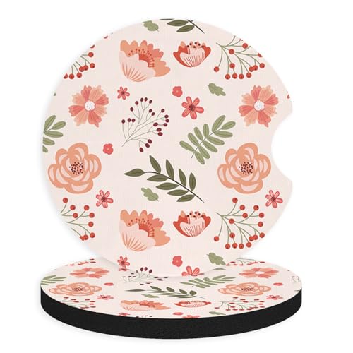 2pcs Cute Pink Flowers Car Coasters,Absorbent Universal neoprener Cup Holder Coasters with a Finger Notch,Car Accessories for Women&Man Interior，2.75" 4 - color: Cute Flowers 4