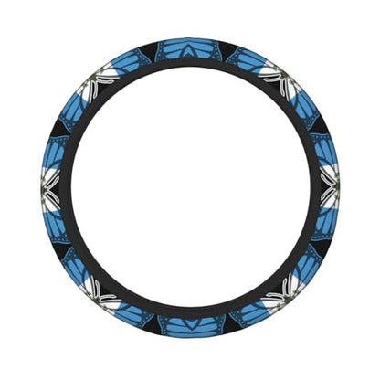 Butterfly Guatemala Flag Breathable Neoprene Steering Wheel Cover - Anti-Slip Floral Design Universal Fit for Cars/Trucks/Suvs (14.5"-15" Inch) - color: Butterfly Guatemala Flag
