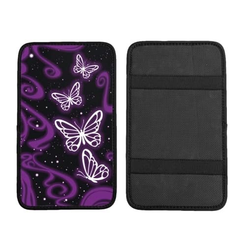 Universal Car Center Console Cushion Pad, Purple Butterfly Soft Waterproof Car Center Console Cover Auto Armrest Seat Box Cover Protector for Most Vehicle SUV Truck Car, 11108 - color: Purple Butterfly