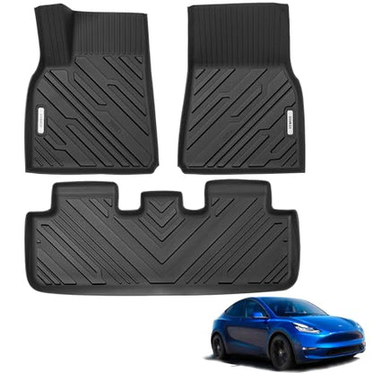 All Weather Floor Mat Compatible with 2020-2024 Tesla Model Y, TPE Car Mat Full Set Front & Rear 3PCS,Custom Fit Tesla Modle y Floor Mat 5-Seater- Anti-Slip Waterproof Odorless Easy Clean - size: Tesla, style: 20-24 Model Y