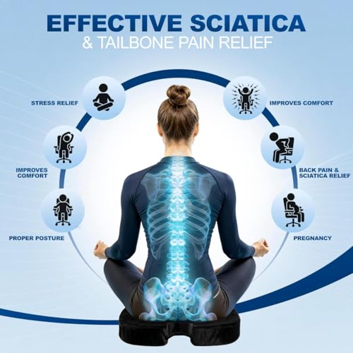 Bamboo Seat Cushion Pillow for Office Chair - Memory Foam Pad for Tailbone, Sciatica, Lower Back Pain Relief, Ergonomic and Non-Slip, Machine Washable Cover (Bamboo, Blue) - color: Blue (Bamboo)