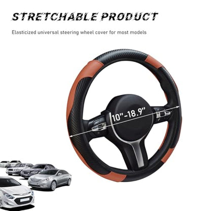 povtii Car Steering Wheel Cover, 15 Inch Leather Breathable Auto Steering Wheel Protector, Comfortable Non-Slip Vehicle Steering Wheel Covers, Universal Car Accessories (Coffee, with Lining) - color: Coffee, With Lining