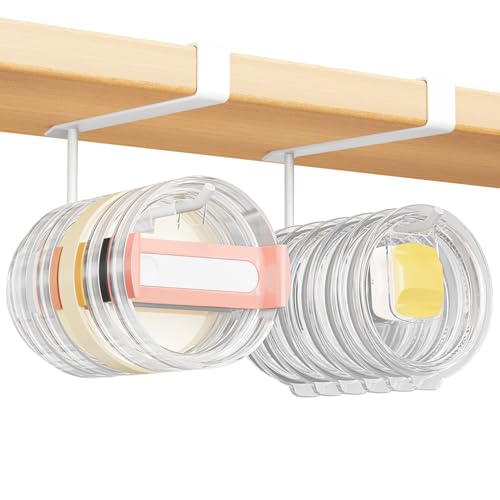 2 Pack Tumbler Lid Organizer, Under Cabinet Cup Lid Holder for Yeti Insulated Mug/Stanley Insulated Mug/Simple Modern Insulated Mug Lid, No Gluing, No Drilling, Up to 10 Lids (White) - color: White, size: Standard