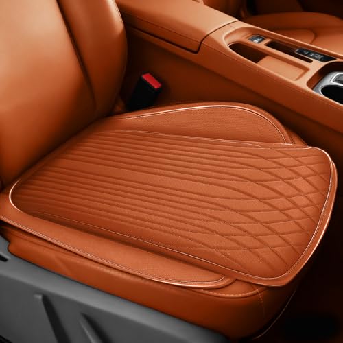 Car Seat Cushion, Nappa Leather Ventilation Hole Breatheable Design for Driver Passenger, All-Season Anti-Slip Bottom Seat Cover,19.49in x 21.26in (1 Piece/Orange)