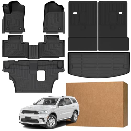 Floor Mats for Dodge Durango 7 Passenger 2016-2026 (Not for 5 Seats), Custom Fit Heavy Duty TPE All Weather Protection, Waterproof Non-Slip Black (Three-Row Floor Mats & Cargo Liner & Seatback Mat) - style: 04) For Dodge Durango 7 Passenger | 2016-2026 |