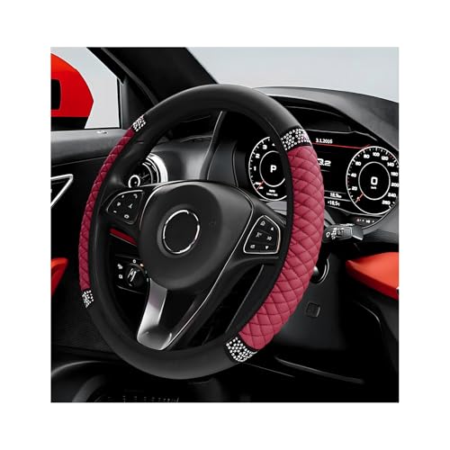 Bling Car Steering Wheel Cover, 15 Inch Sparkly Rhinestone Soft Leather Steering Wheel Protector, Non-Slip Universal Auto Elastic Steering Wheel Covers for Women Girls (Wine Red) - color: Wine Red