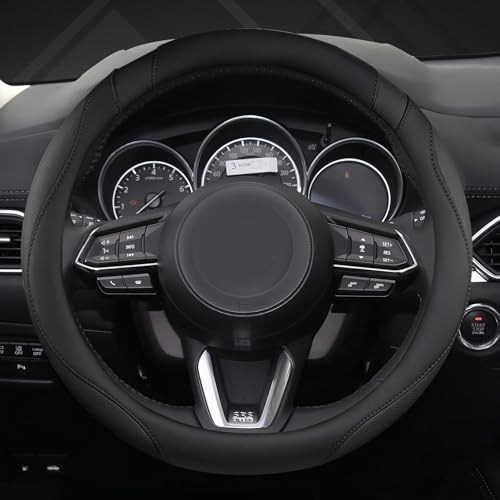 Car Steering Wheel Cover for Mazda 3,5,6,CX-3,CX-5,CX-30,CX-50,CX9,CX-9,MX-5 Miata,CX-7,RX-8,14.5-15 inches(Black-Standard Size) - color: M-Black