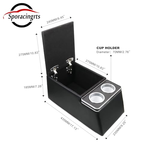 Black Universal Truck Seat/Bench Organizer with Cup Holders, Armrest, and Padded Top Lid - Ideal for Business and Storage - 124810 Contractor Console