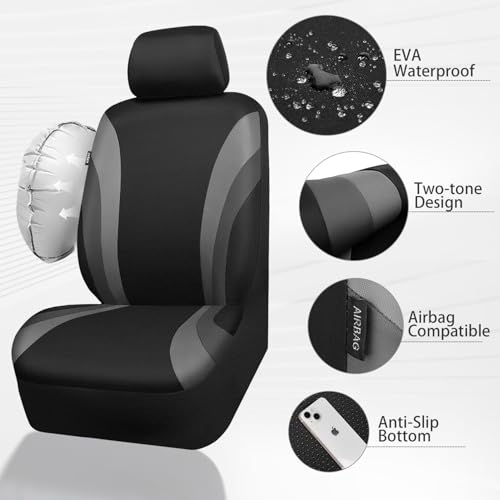 CAR PASS EVA Waterproof Car Seat Covers Full Set,Black Gray Seat Covers for Cars,Airbag Compatible,Universal Fit Sedans,Vans,SUVs,Trucks (Black and Gray) - color: black gray full set eva waterproof, size: full set