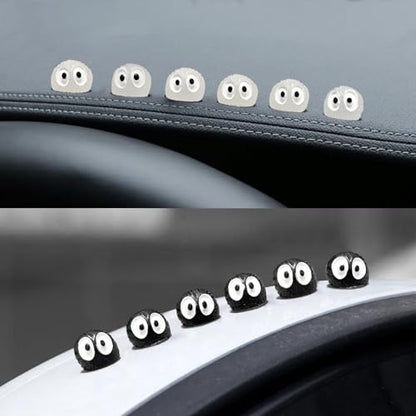 60Pcs Soot Sprites Car Mirror Decorations with Adhesive Dots - 50 Black & 10 Glow in Dark Rearview Mirror Charms - Kawaii Anime Ornaments for Dashboard, Hanging Decor - Unique Easter Gift