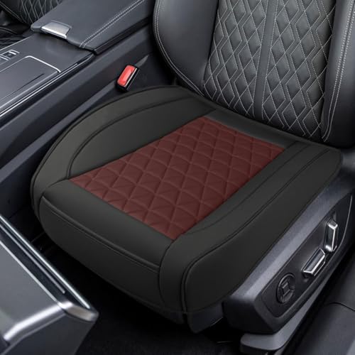 Luxury Faux Leather Car Seat Cover, Anti-Slip Waterproof Universal Front Bottom Seat Protector with Storage Pocket, Triangular Pattern Vehicle Seats Cushion for Sedans, SUVs, Trucks (Black&Red) - color: Black&Red