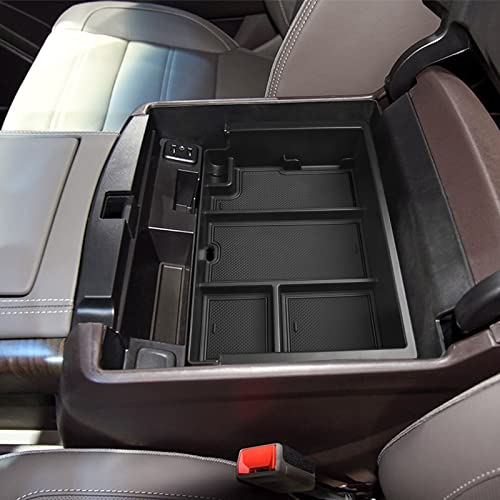 Full coverage Center Console Organizer Compatible with 2014-2018 GMC Sierra 1500 /Chevy Silverado 1500 Accessories 2015-2020 Yukon XL/Tahoe Suburban Insert Armrest Storage ABS Plastic, Black - color: black