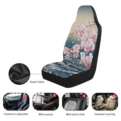 Cherry Blossom Sea Wave Print Car Seat Covers, 2 Pieces Washable Vehicles Front Seat Protectors, Scratch-Resistant Bucket Seat Cover Fits Most Vehicles, Sedans, Trucks, SUVs, Vans - color: Cherry Blossom Sea Wave