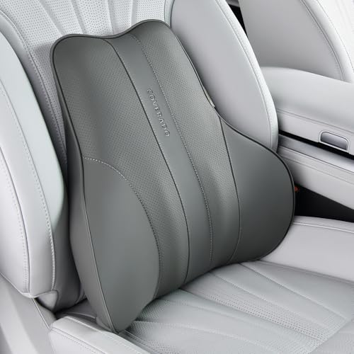 Coverado Lumbar Support Pillow for Car, Ergonomic Memory Foam Back Pillow for Office Chair, Back Cushion for Back Pain Relief, PU Leather Car Lumbar Support for Driving Seat - color: Gray, size: Lumbar Pillow