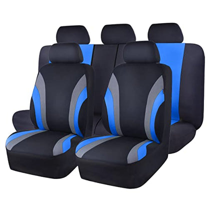 CAR PASS Line Rider Sporty Cloth 11PCS Universal Fit Car Seat Cover -100% Breathable with 5mm Composite Sponge Inside,Airbag Compatible,3zipper Bench(Full Set, Black and Blue) - color: Black and Blue, size: Full Set