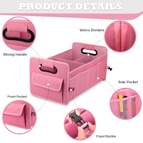 Car Trunk Organizer, Car Organizers and Storage Collapsible Multi Compartment Container Box, Adjustable Car Accessories for SUV Sedan Truck, Standard Size, Pink - color: Pink, size: Standard