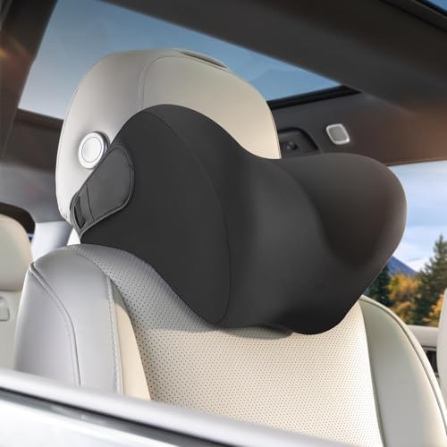 BEBAS Car Headrest Pillow, Memory Foam Neck Support Pillow for Cars - Ergonomically Designed for Long Drives, Travel & Commuting, Pain Relief with Removable & Washable Cover (Black) - color: Black