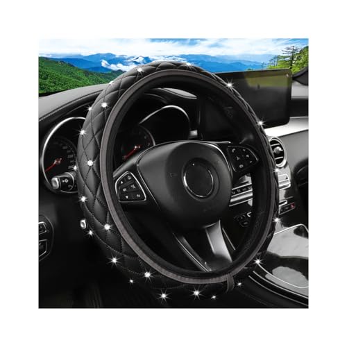 Bling Car Steering Wheel Cover, 15" Anti-Slip Elastic Stretch Leather Crystal Rhinestone Vehicle Steering Wheel Protector, Auto Interior Accessories, Universal for Sedan Truck SUV (Gray) - color: Gray
