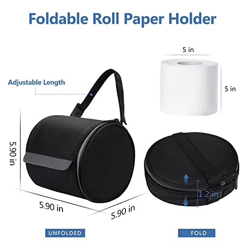 Hanging Toilet Paper Holder Waterproof Tissue Holder Cat Proof Roll Paper Case Cover Portable and Foldable Roll Storage Bag with Adjustable Strap for Wall Car Camping Tent Home Office Black - color: Black
