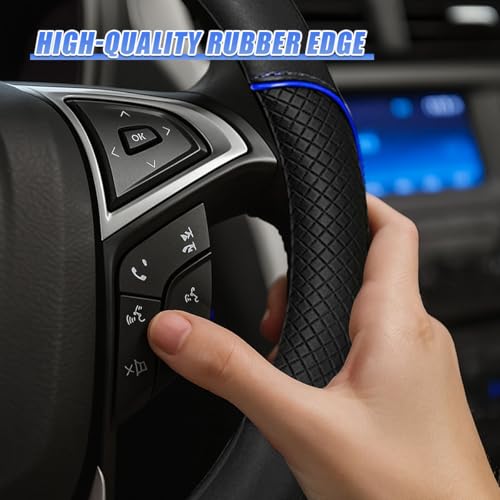 15 Inch Leather Car Steering Wheel Cover, Breathable Anti-Slip Automotive Steering Wheel Protector Accessories, Soft Comfortable Car Interior Decoration for SUV, Truck (Blue)