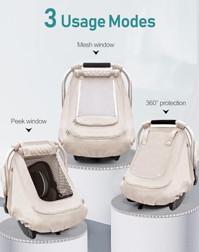 Waterproof Baby Car Seat Cover，YVMVDV Patented Cold Weather Carseat Cover for Babies,Infant Car Seat Cover Canopy for Boy Girls, Keeps Babies Warm and Cozy (Beige) - color: Thick-Beige