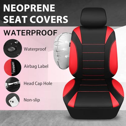 CAR PASS Neoprene Wetsuit Seat Covers, Waterproof Car Seat Covers Full Sets with 5mm Composite EVA, Universal Fit for Car,Sedan, SUV TrucksAnti Slip, Airbag Compatible(Black Red - color: Red full sets
