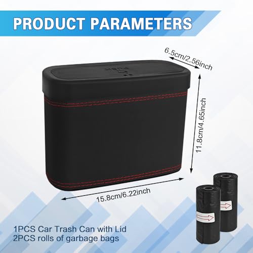 Car Trash Can with Lid, Car Trash Bin, Leakproof Vehicle Garbage Can with 30PCS Garbage Bags, Waterproof Auto Hanging Dustbin Storage Bag Container Accessories Fit SUV Office Home (Black-1PCS) - color: Black-1PCS