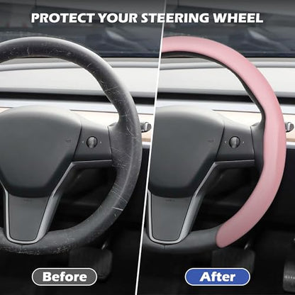 Nappa Leather Steering Wheel Cover,Universal Fit 15 Inch-Premium Non-Slip Breathable Comfort Grip for Cars Trucks SUVs,Anti-Slip Durable Interior Upgrade Light Pink - color: Light Pink