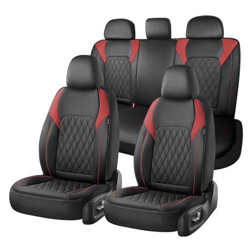 Coverado Car Seat Covers Full Set, Leather Seat Covers, Automotive Seat Covers for Cars, Car Seat Covers Front Seats Back, Car Seat Protector Car Seat Cushion Universal Fit Most Cars Trucks, Black&Red - color: Black&Red, size: FullSet