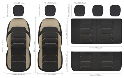 3D Air Mesh Car Seat Covers Full Set,Breathable Seat Covers for Cars,Split Bench Compatible,Universal Fit for SUV,Vans,sedans, Trucks, Automotive Interior Covers(5-Seat Black/Beige)