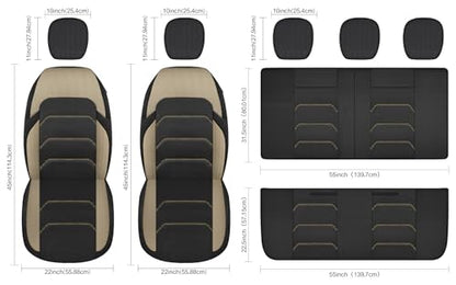 3D Air Mesh Car Seat Covers Full Set,Breathable Seat Covers for Cars,Split Bench Compatible,Universal Fit for SUV,Vans,sedans, Trucks, Automotive Interior Covers(5-Seat Black/Beige)