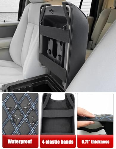 KBH Center Console Armrest Cover for 2004-2014 F150, 2007-2017 Ford Expedition, 2006-2008 Lincoln Mark LT, PU Leather Trim, Anti-Scratch, Black-Blue Stitch (Fits Bucket Seat Console Only) - size: Bucket Seat, 04-14 F150, Blue Stitch