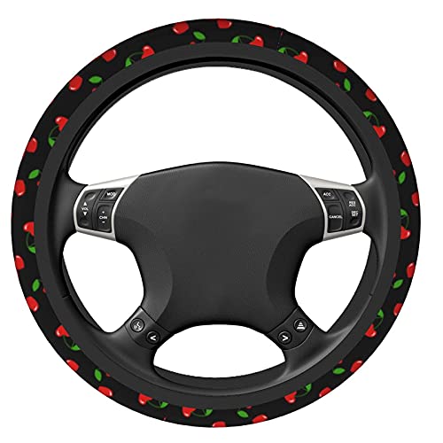 Red Hearts Cherry Steering Wheel Covers Non Slip Neoprene Steering Wheel Protector Universal 15 inch for Men Women Car Trucks - color: Black16