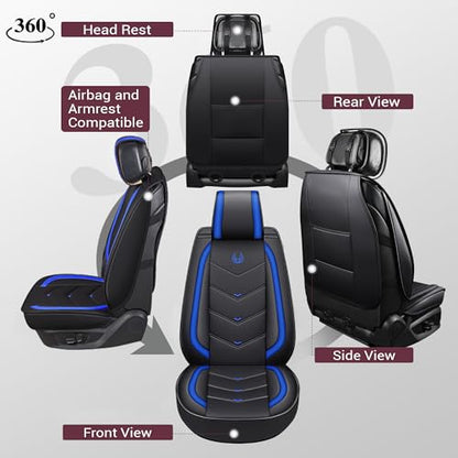 Seat Covers Full Set, Black Seat Covers for Cars 5 Seats, Car Seat Protector, Waterproof Faux Leather Car Seat Cushion, Front and Rear Car Seat Cover Fit for Most Sedans SUV Pick-up Truck (003 Blue) - color: 003-Blue