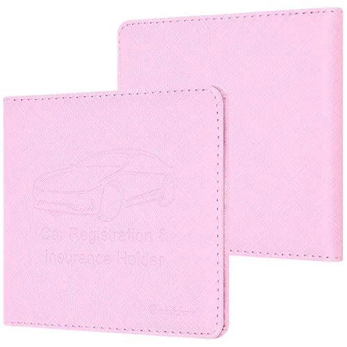 Car Insurance and Registration Holder, 5.5 x 5 Inch PU Leather Vehicle Glove Box Organizer Wallet Case for Insurance Card, Driver License, Paperwork - Pink - color: Pink
