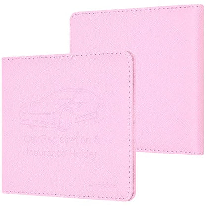 Car Insurance and Registration Holder, 5.5 x 5 Inch PU Leather Vehicle Glove Box Organizer Wallet Case for Insurance Card, Driver License, Paperwork - Pink - color: Pink