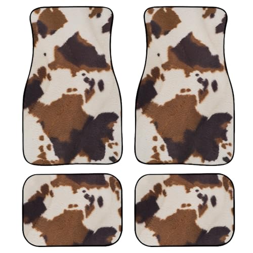 Cow Print Car Floor Mats 4Pcs Abstract Cowhide Brown Cute Farmhouse Animal Skin Texture Floor Mats for Cars Custom Front Rear Vehicle Rugs Universal Auto Accessories for Trucks Sedans - color: Brown Beige