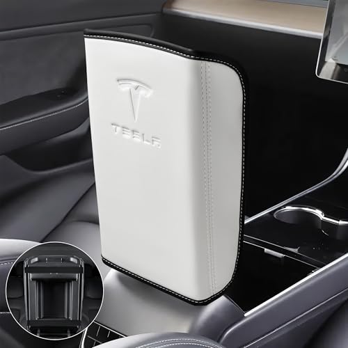 Center Console Leather Armrest Cover Designed for Tesla Model 3 2017-2023/Model Y 2020-2025(Not for Model Y Juniper),Center Console Accessories for Tesla Model 3/Y Interior Accessories White
