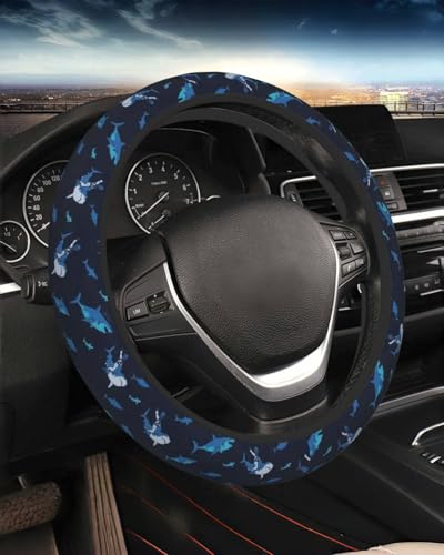 Steering Wheel Cover Accessories Neoprene Cover, Breathable Non-Slip Easy to Install Suitable for Women Men, 14.5-15.5 Inch for Car SUV Van Truck Universal - Blue Shark - color: Blue Shark