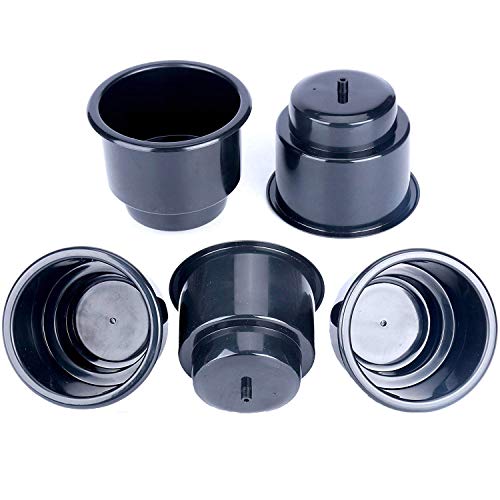 (Set of 5) Amarine-Made Black Recessed Drop in Plastic Cup Drink Can Holder with Drain for Boat Car Marine Rv - Black - size: 5