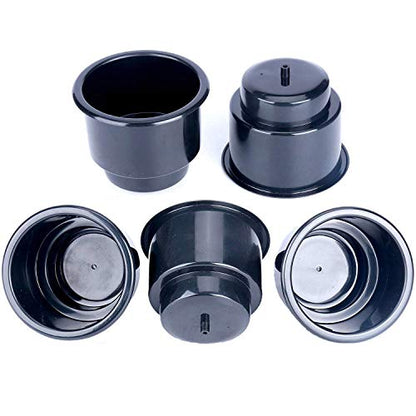 (Set of 5) Amarine-Made Black Recessed Drop in Plastic Cup Drink Can Holder with Drain for Boat Car Marine Rv - Black - size: 5