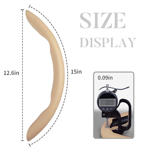 Car Steering Wheel Cover Leather Snap On 3Pcs Set Non-Slip Protector Wrap Steering Wheel Accessories 14.5-15 inch Universal Beige - color: Beige