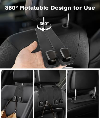 Car Hooks for Headrest, 2Pcs Seat Back Storage Hook Luxurious Leather 100% Metal Multifunctional Car Hanger & Holder for Heatrest, Seat, Bag, Purse (Black) - color: BLACK 2Pack